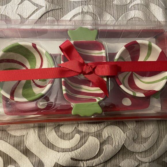 Unknown Other - Holiday Christmas Serving Set - 4 pieces - candy - Red, Green, White - NEW